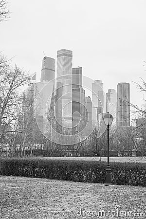 Monochrome view on the Moscow International Business Centre MIBC from Fili. Stock Photo